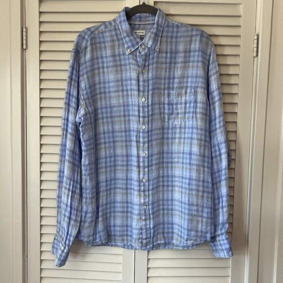 Peter Millar buttondown large plaid blue linen men beachwood - Picture 1 of 7
